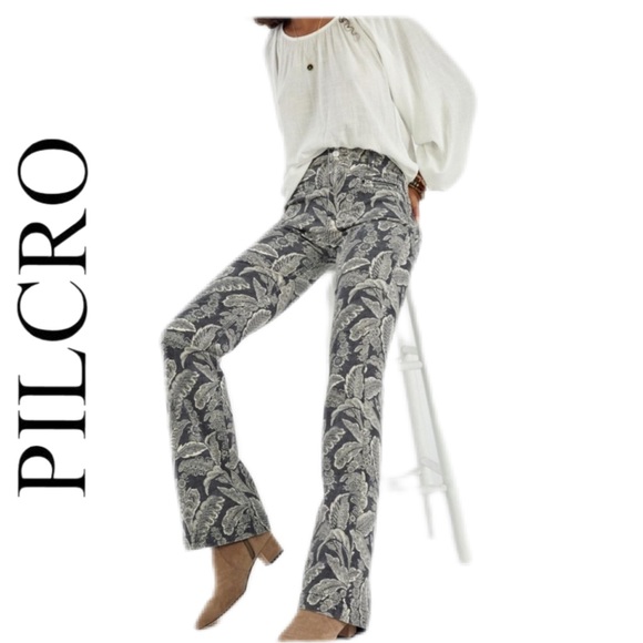 Pilcro Monochrome Leaf Print Flare Pants - Picture 2 of 15